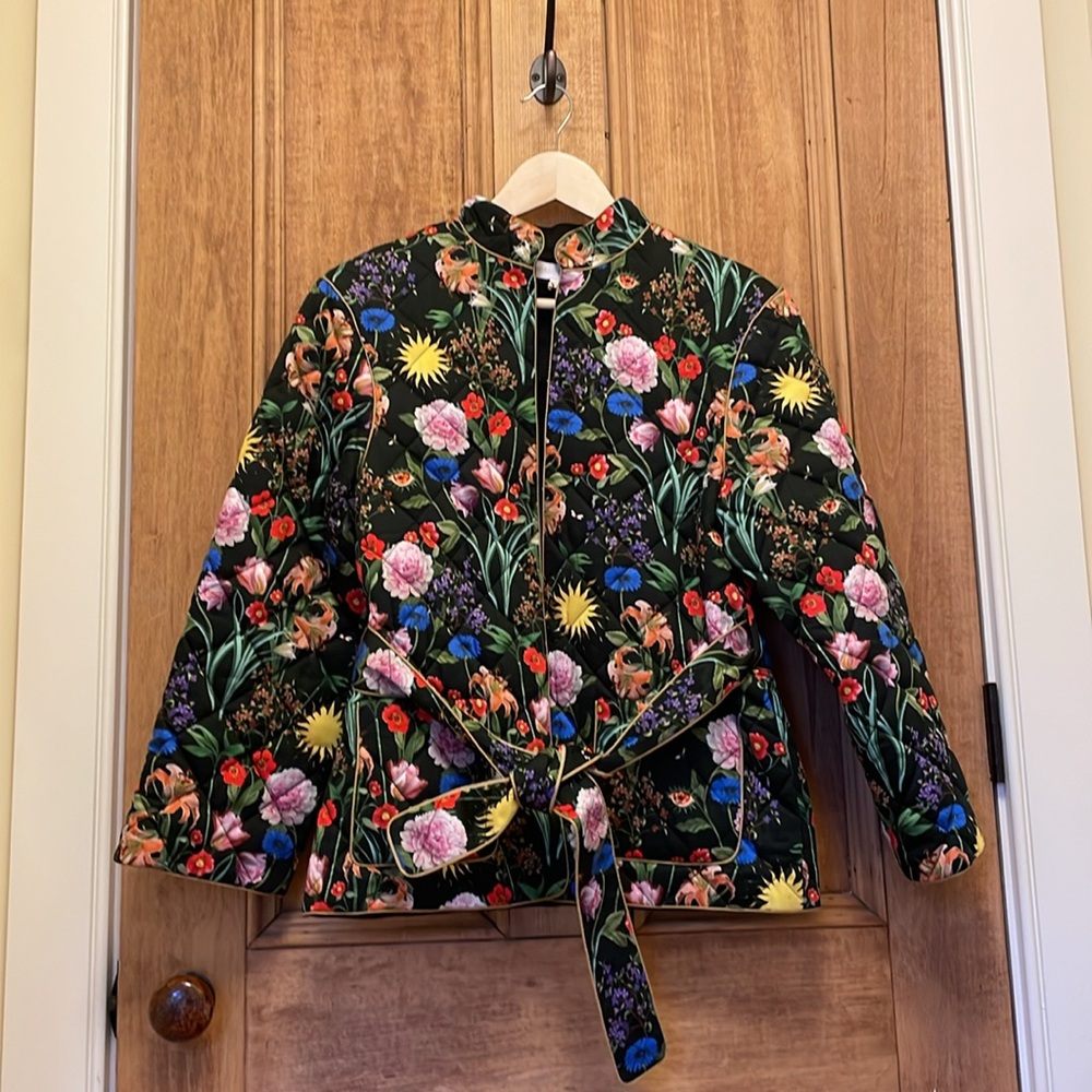 NWT Borgo de Nor Quilted Floral Jacket Black Women’s Size 4 Multicolor